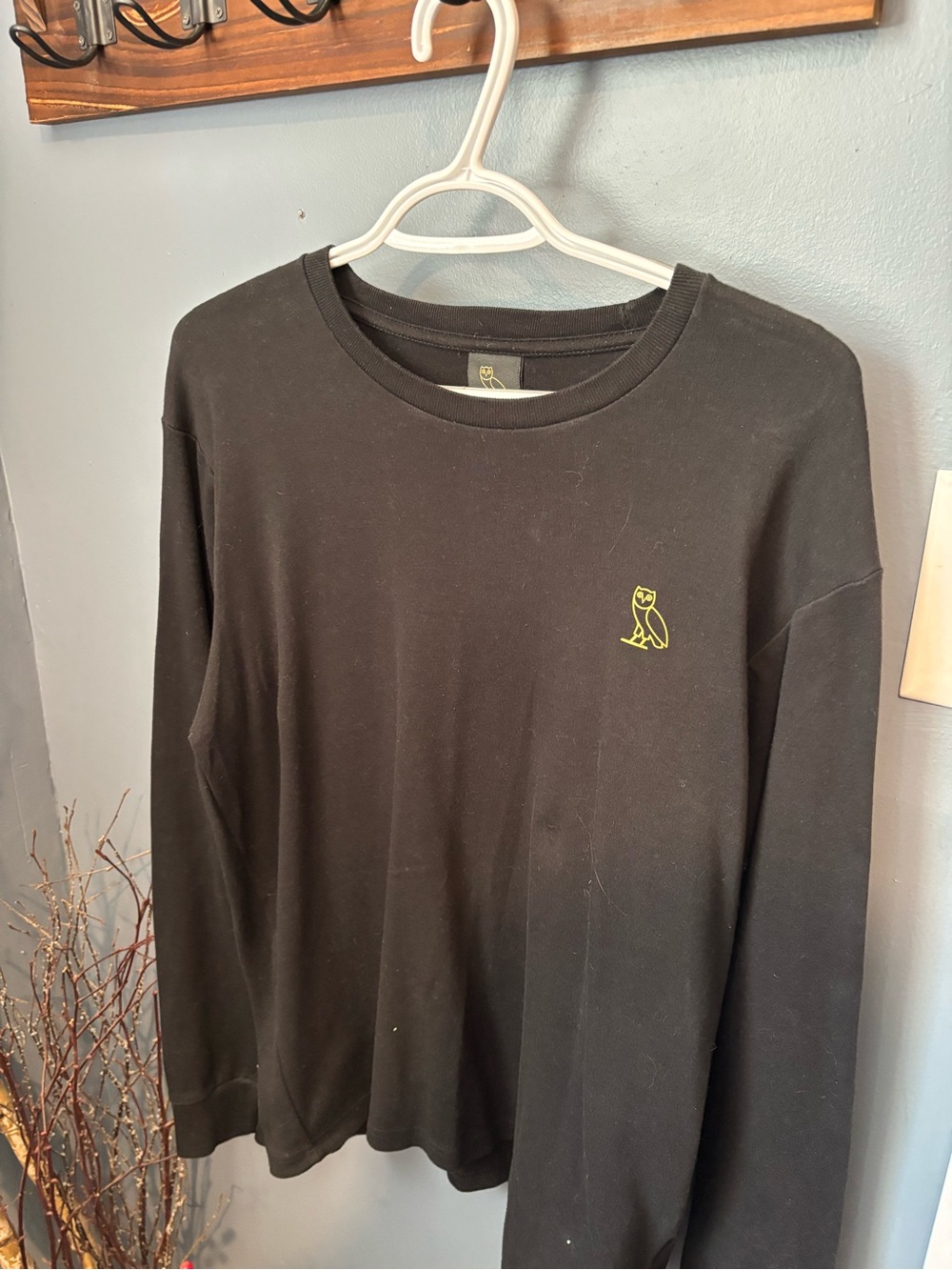 Black OVO Long-Sleeve Crewneck Shirt